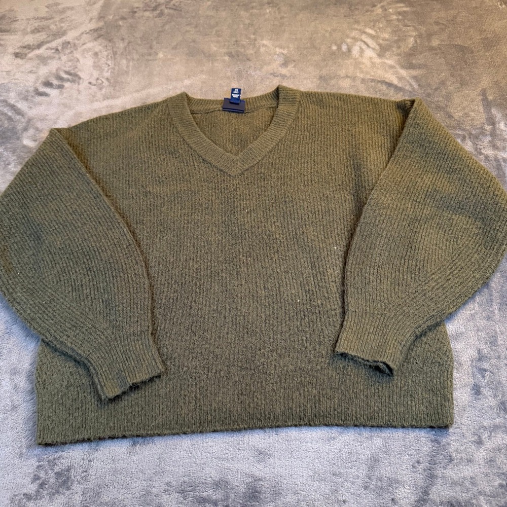 SCOOP Olive Green‎ V Neck Textured Knit Sweater Acrylic Blend Women's XS